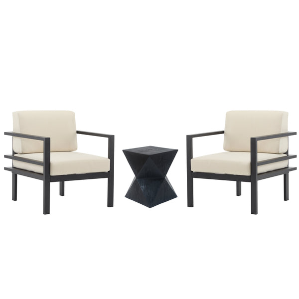 English Elm Christopher Knight Home® - 3 Piece Modern Outdoor Seating Set with Aluminum Frame, Weatherproof Cushions, Sleek Side Table, Beige/Grey N767P237029B002_N767P192080B
