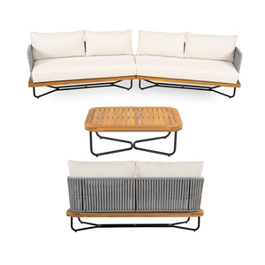 English Elm Christopher Knight Home® - Lucca Outdoor 6-Seater Acacia Wood Patio Set With Rope Woven Accents & Coffee Table - Beige Comfort N773OS00067B