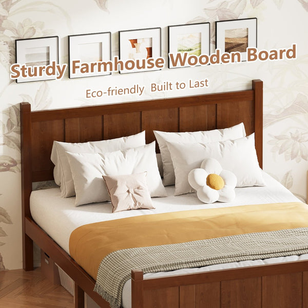 English Elm Twin Platform Bed Vertical Slat Headboard Farmhouse Shaker Wood Grain Finish Bedroom Dark Walnut N733P422479P
