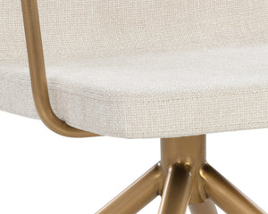 Sunpan Hilda Swivel Dining Armchair in Chic Chacha Cream with Gold Stainless Steel Legs for Stylish Dining