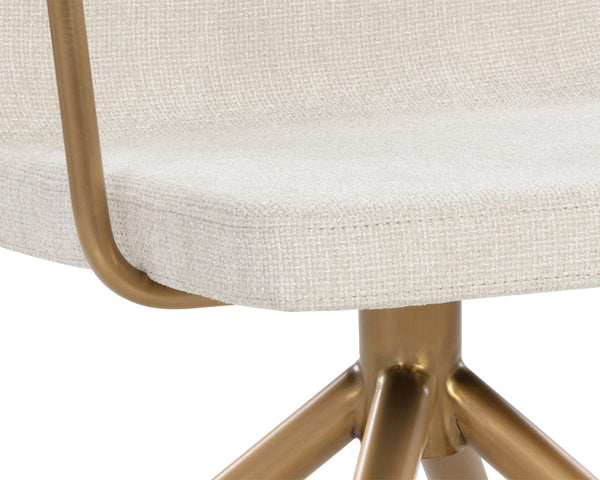 Sunpan Hilda Swivel Dining Armchair in Chic Chacha Cream with Gold Stainless Steel Legs for Stylish Dining