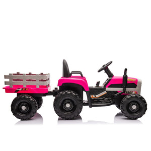 English Elm Ride on Electric Tractor Toy with Trailer 24v 400w Dual Motors Remote Control Led Red W1578P193902