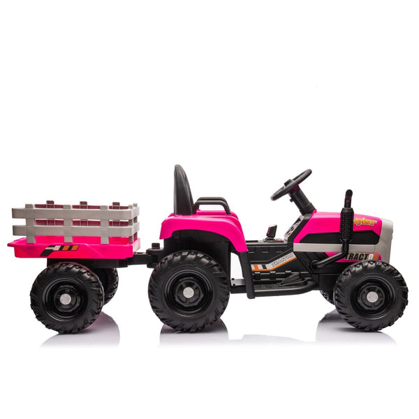 English Elm Ride on Electric Tractor Toy with Trailer 24v 400w Dual Motors Remote Control Led Red W1578P193902