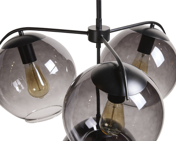 Sunpan KAMARA Chandelier - Modern Black Fixture with Clear & Grey Glass Shades for Stylish Ambiance 107925