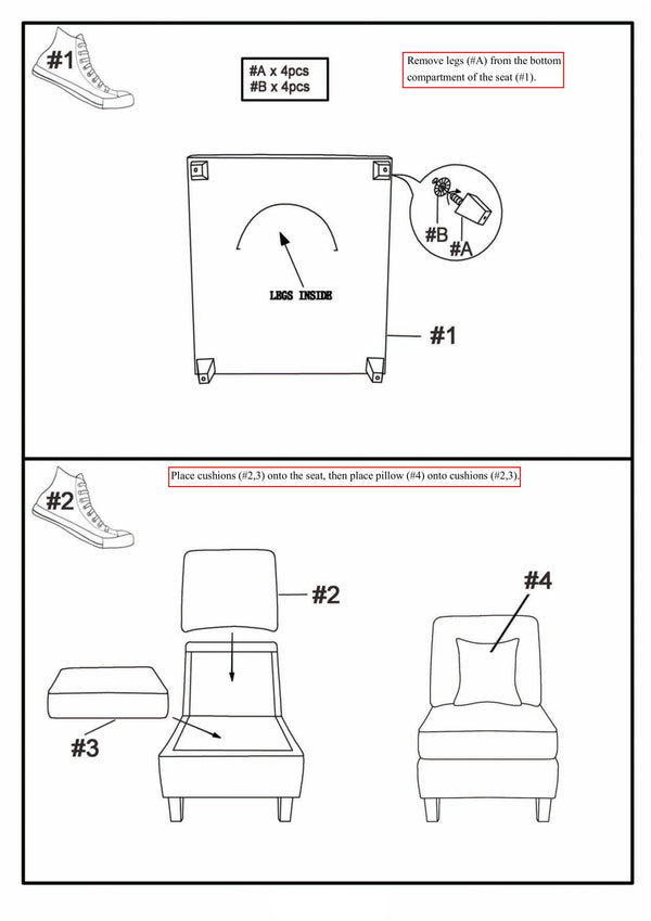 English Elm Living Armless Chair Gray Chenille Transitional Accent with Tapered Wood Legs, Pillows & High-Density Foam Cushions B2741P305625