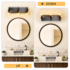 English Elm Bathroom Vanity Light - Modern 3-Light Fixture With Clear Glass Shades & Matte Black Metal Base W1340P353039