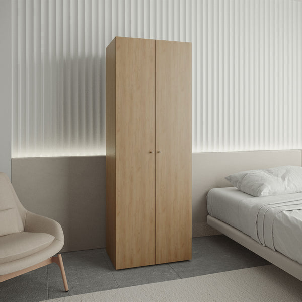 English Elm Home 2 Doors Closet System Armoire with Hanging Rod & Shelf, Compact Modern Oak Storage Solution for Small Spaces B200P362057