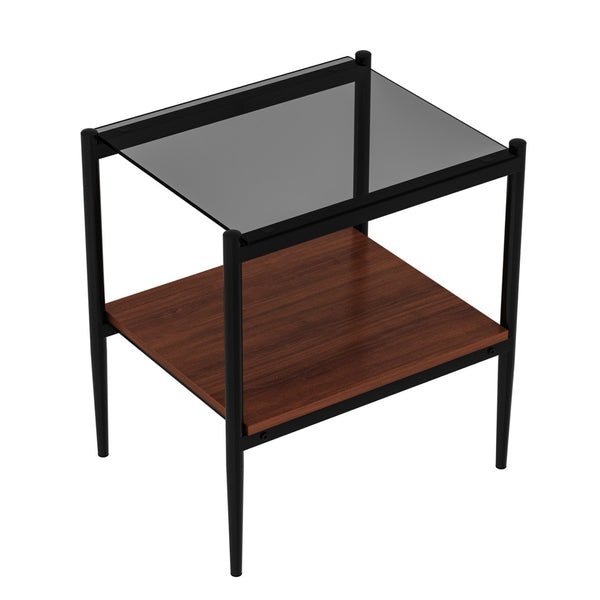 English Elm Set Of 2 Modern Rectangle End Tables With Gray Glass Top, Mdf Storage Shelf & Sturdy Iron Legs W241P184249-GIGA