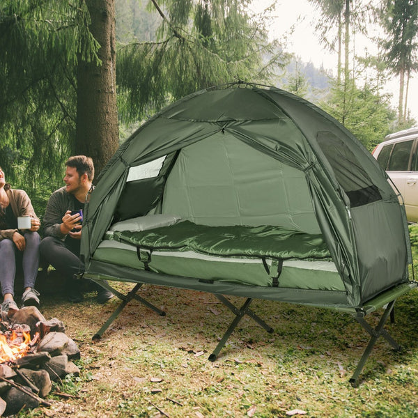 English Elm Outsunny All-in-one Elevated Camping Cot Tent with Air Mattress and Sleeping Bag Kit W2225P217036