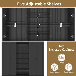 English Elm VIBE Hall Tree with Bench and Cabinets for Entryway — Adjustable Shelves, Drawers, Sturdy MDF Organizer Black SJ000139AAB