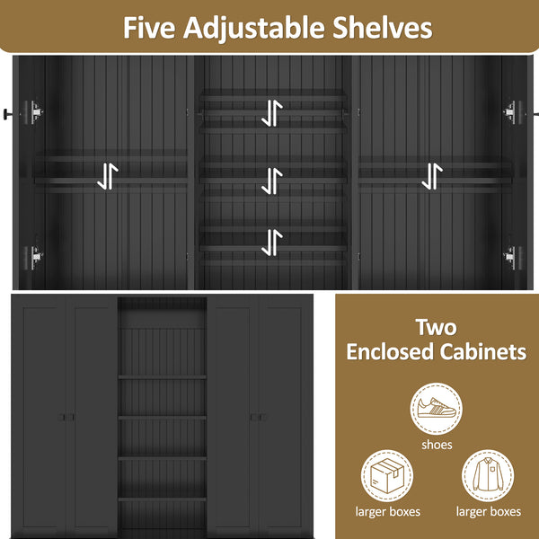 English Elm VIBE Hall Tree with Bench and Cabinets for Entryway — Adjustable Shelves, Drawers, Sturdy MDF Organizer Black SJ000139AAB