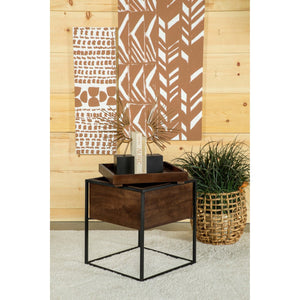 English Elm Ondrej Dark Brown Square Side Table with Removable Tray, Mango Wood Top & Iron X-Style Legs, 22"H (98) B062P344931