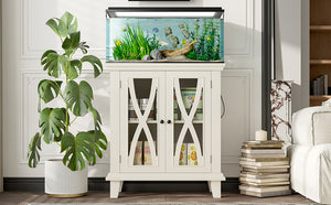 English Elm 20 Gallon Fish Tank Stand with Built-In Power Outlets & USB, Farmhouse Style Aquarium Cabinet with Adjustable Shelves and Heavy-Duty 298lb Tabletop Capacity Beige N704P350196A