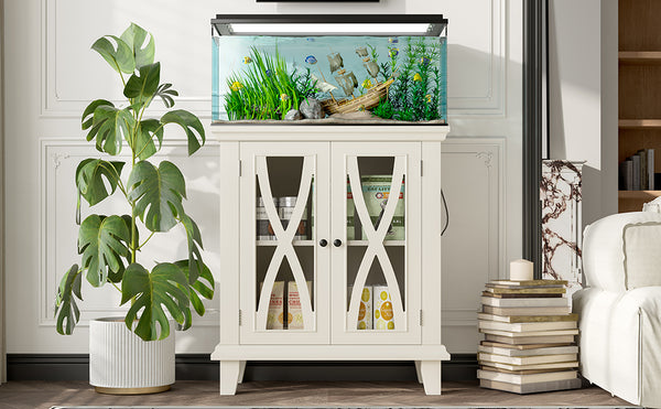 English Elm 20 Gallon Fish Tank Stand with Built-In Power Outlets & USB, Farmhouse Style Aquarium Cabinet with Adjustable Shelves and Heavy-Duty 298lb Tabletop Capacity Beige N704P350196A
