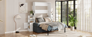 English Elm Full Size Murphy Bed System with Integrated Sofa and Storage Towers for Guest Rooms White+Gray LP000380AAE