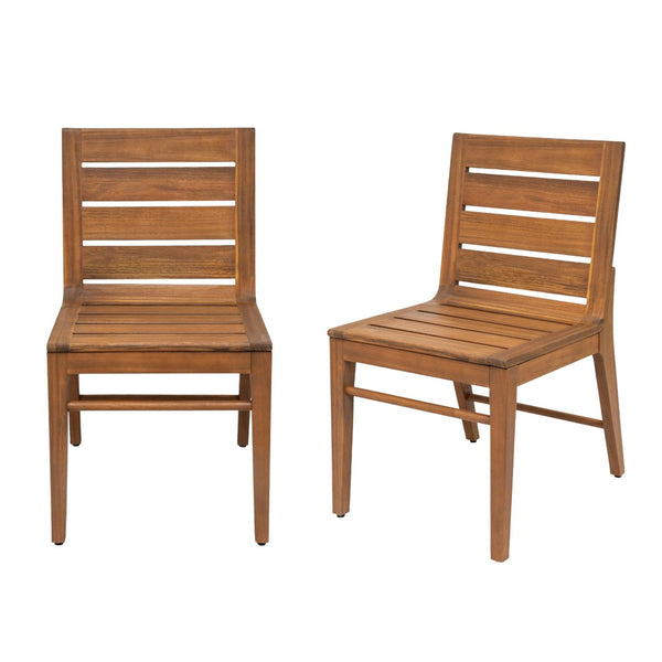 English Elm Outdoor Acacia Wood Patio Dining Chairs Set of 2 Teak Slatted Ergonomic Garden Seating N773P355906T