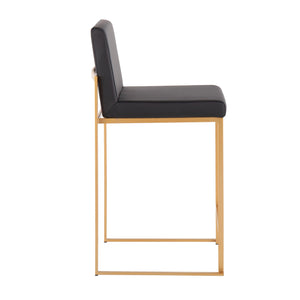 English Elm Fuji 26" High Back Counter Stool Set Of 3 - Luxurious Black Faux Leather & Gold Steel Frame Design B202P221971