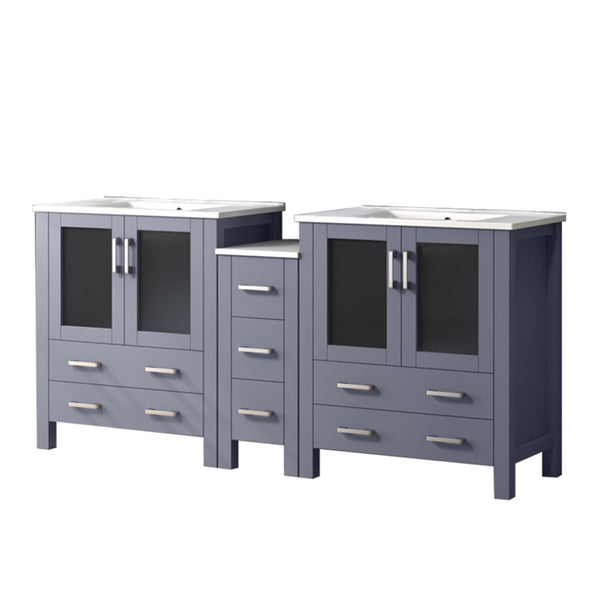 English Elm Dark Grey 72 in Double Bath Vanity with Side Cabinet, White Ceramic Top, Soft-Close Drawers, Durable Counter B2731S00613