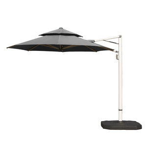 English Elm Round Cantilever Umbrella with Center Pole - 9-Rib Reinforced Aluminum Frame, 360° Pedal Rotate, Hydraulic Opening and 5-Position Tilt Adjustment for Superior Sun Protection Gray W1859P337919