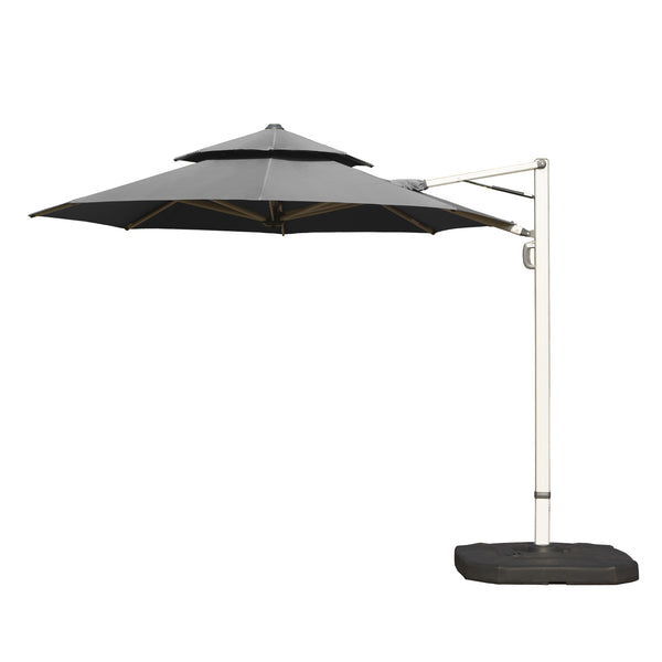 English Elm Round Cantilever Umbrella with Center Pole - 9-Rib Reinforced Aluminum Frame, 360° Pedal Rotate, Hydraulic Opening and 5-Position Tilt Adjustment for Superior Sun Protection Gray W1859P337919