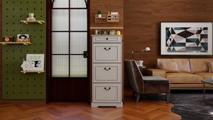 English Elm Shoe Storage Cabinet - Slim Freestanding Organizer With 1 Drawer, 3 Flip Drawers & Adjustable Shelf W1120P290634-GIGA