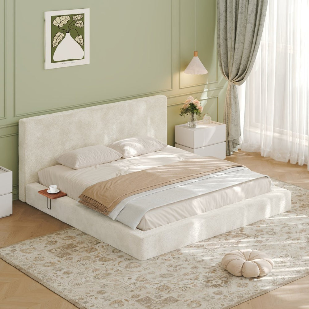 English Elm Airframe King Upholstered Bed Chenille Cloud Cushion Sliding Shelf Low Profile W1820P465973