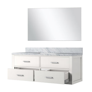 English Elm White Single Bath Vanity 48" W x 22" D with Carrara Marble Top, Soft-Close Drawers & 43" Mirror B2731S01440