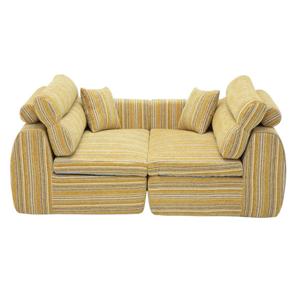 English Elm Chenille Stripe Velvet Sofa Three Seat Minimalist Upholstered Couch for Living Room Yellow+Black W5532S00016