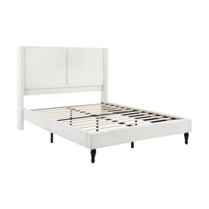 English Elm Queen Plush Upholstered Bed Frame with 55.5" High Headboard, Bouclé Style, 12-Slat Support, 1000lb Capacity White 64.96 L x 31.5 W x 8.07 H W1716P335676
