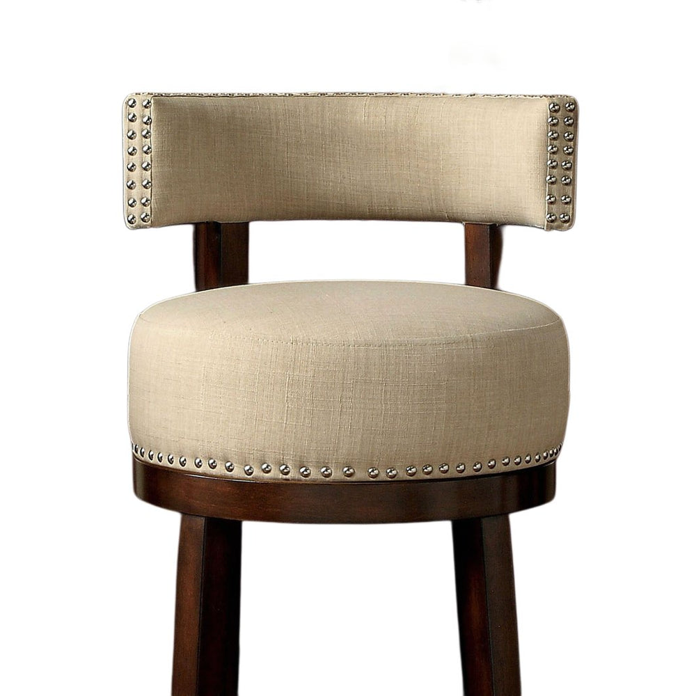 English Elm Bar Chairs 2Pc Set - Elegant Neutral Fabric Upholstery And Rich Dark Wood Legs For Stylish Comfort B2741P339259