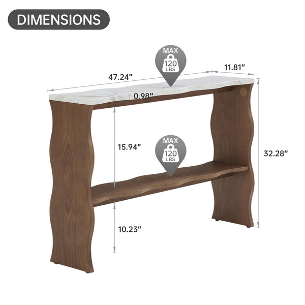 English Elm 47.24" Modern Console Table With White Marble Top & Walnut Wood Veneer - Stylish Entryway Storage Solution W2664P346441
