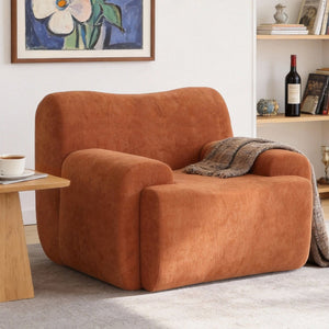 English Elm Wide Chenille Accent Chair Oversized Cozy Seat for Bedroom Living or Studio Spaces Orange W5385P433251