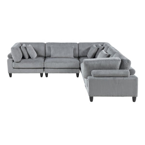 English Elm 5pc Modular Sectional Sofa Set in Corduroy Upholstery with Ottoman & Accent Pillows, Modern Luxe Gray 40 L x 40 W x 17 H B011S01561