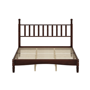 English Elm Queen Wood Platform Bed with Gourd-Shaped Headboard, Retro-Inspired Solid Frame, Slat Support, Sturdy Elegance Walnut 64.8 L x 17.5 W x 9.5 H N733P206242D