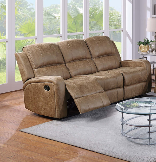 English Elm Modern Dual Tufted Reclining Sofa and Loveseat Set Leather Like Upholstery Living Room Chestnut B011S02371