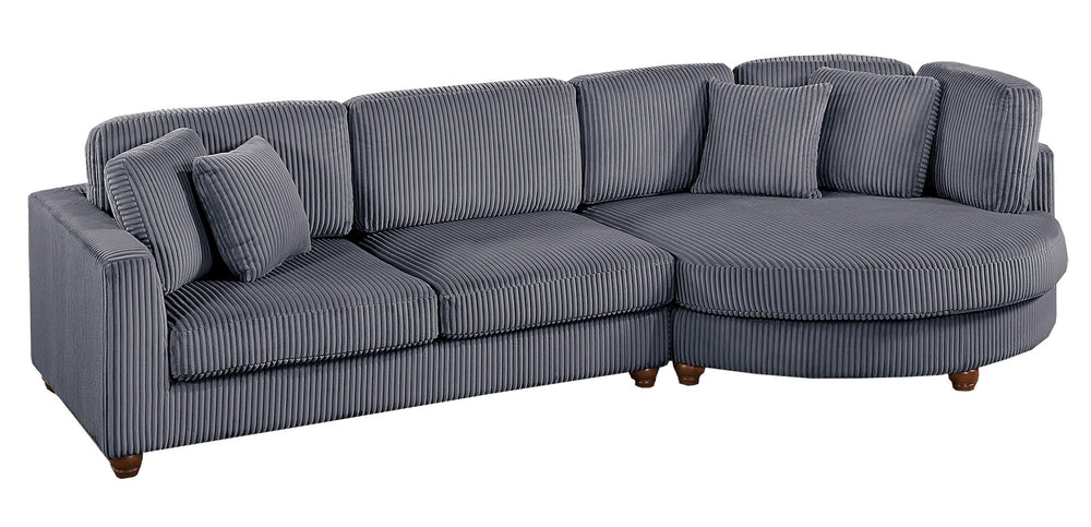 English Elm Contemporary 3pc Sectional Set with USB Charging, Corduroy Upholstery, Storage Ottoman & Pillows Dark Gray 69 L x 40 W x 23 H B011S01282