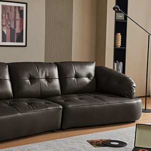 English Elm Modern Elliptical Three Seat Sofa Genuine Cowhide Leather Solid Wood Frame Living Room Black W1765S00135
