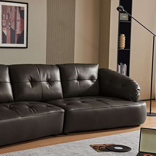 English Elm Modern Elliptical Three Seat Sofa Genuine Cowhide Leather Solid Wood Frame Living Room Black W1765S00135