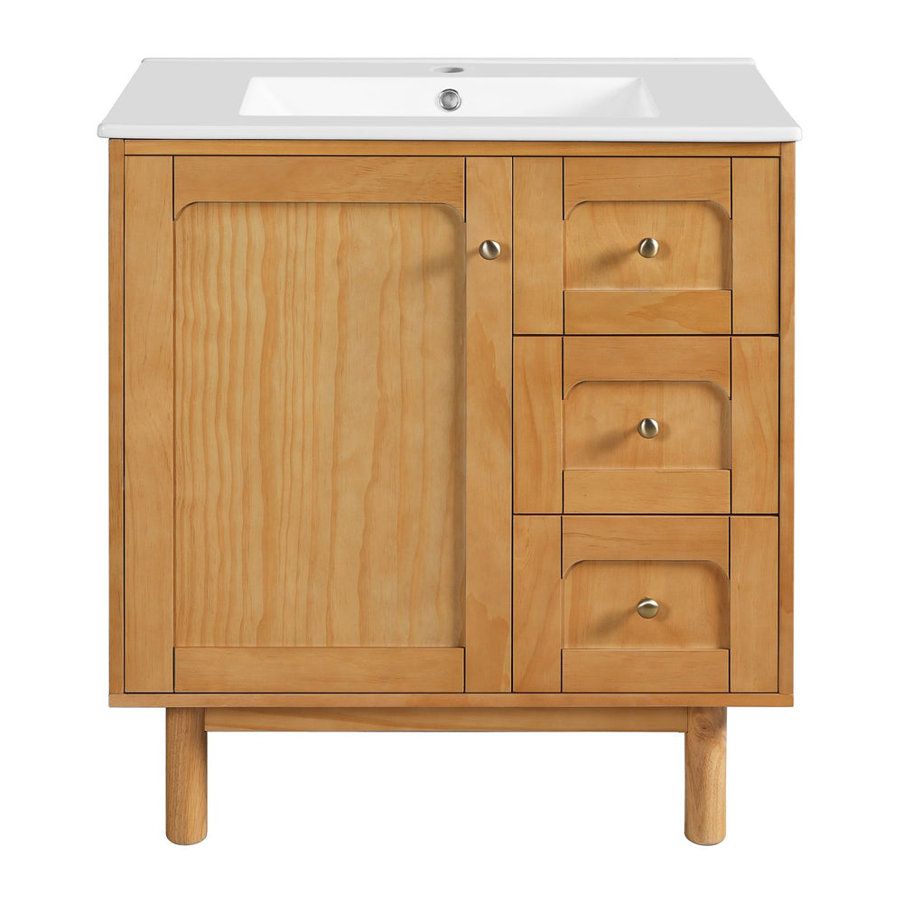 English Elm 30 Inch Bathroom Vanity with Ceramic Sink, Grey Farmhouse Cabinet w/3 Soft-Close Drawers & Storage N710P333972P