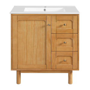 English Elm 30 Inch Bathroom Vanity with Ceramic Sink, Grey Farmhouse Cabinet w/3 Soft-Close Drawers & Storage N710P333972P