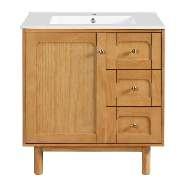 English Elm 30 Inch Bathroom Vanity with Ceramic Sink, Grey Farmhouse Cabinet w/3 Soft-Close Drawers & Storage N710P333972P