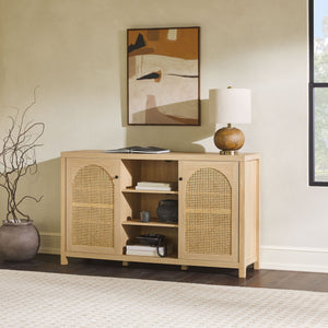 58" 4-Door Sideboard w/ Arched Rattan Panels Coastal Oak SAHD5DCO Walker Edison