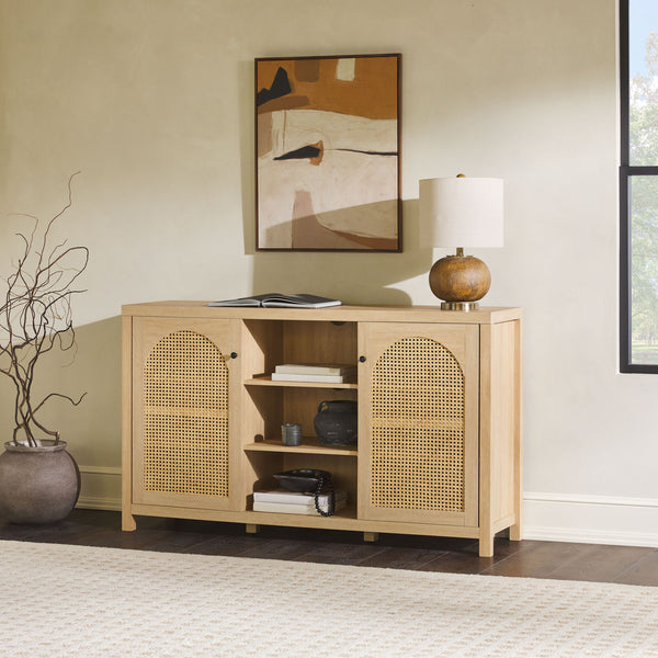58" 4-Door Sideboard w/ Arched Rattan Panels Coastal Oak SAHD5DCO Walker Edison