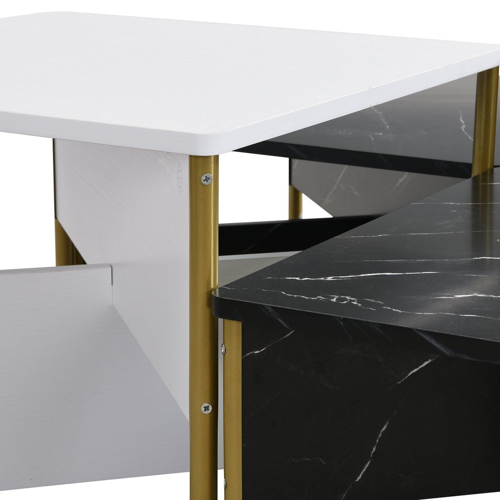 English Elm Christopher Knight Home® - Modern Nesting Coffee Tables Set of 4 – Mid Century Square MDF Tables with Metal Legs, Versatile Layouts and Durable Marble-Effect Finish Black,White N770P309785B
