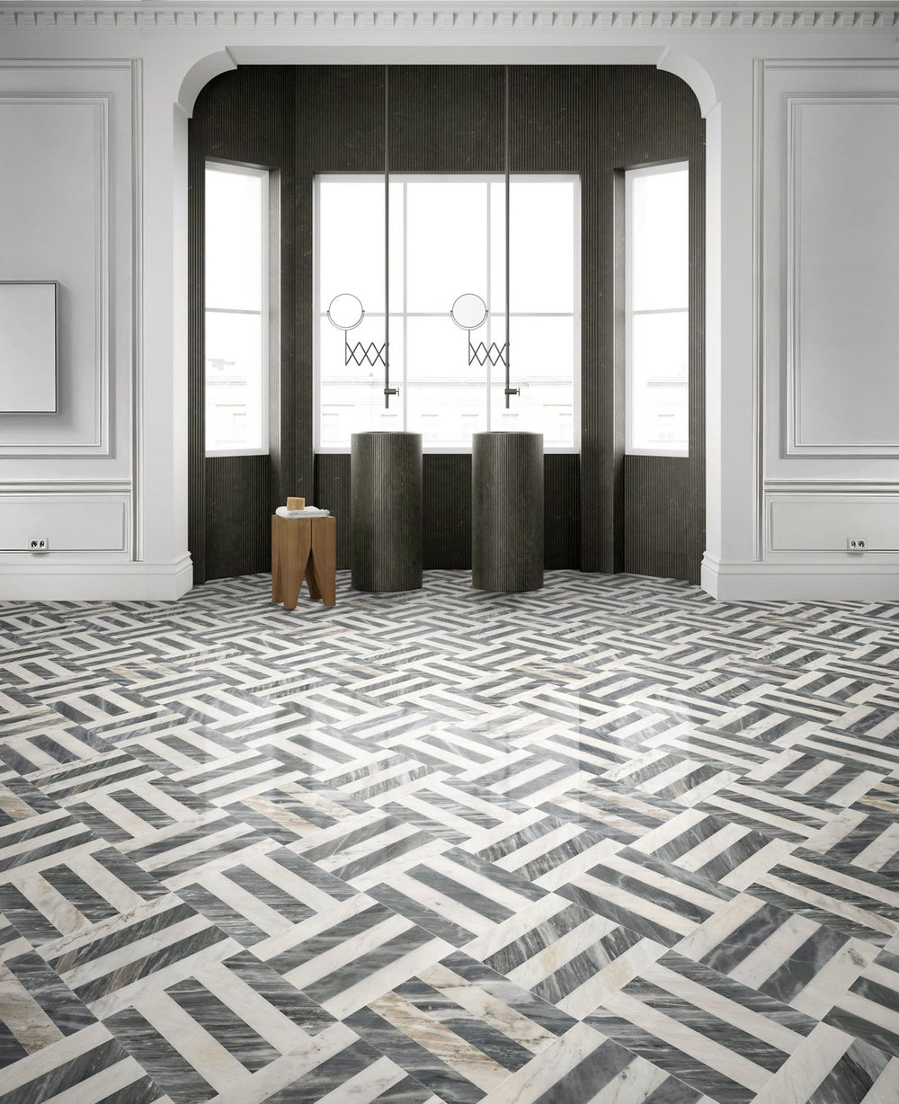 English Elm 12*12 Waterjet Marble Tiles - Elegant White & Grey Polished Natural Stone For Luxurious Interiors W1696P262345