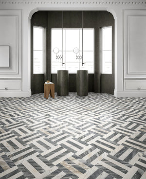English Elm 12*12 Waterjet Marble Tiles - Elegant White & Grey Polished Natural Stone For Luxurious Interiors W1696P262345