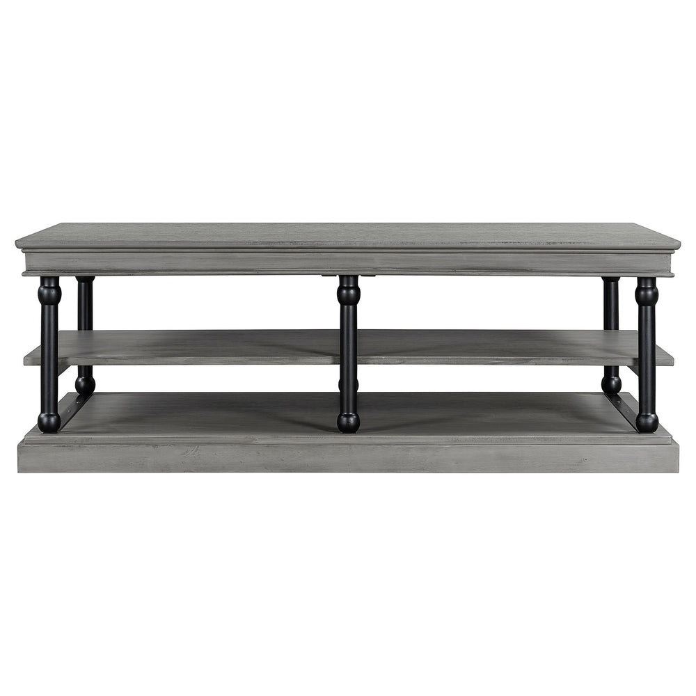 English Elm Christopher Knight Home® - 55.1" Wood Coffee Table with Industrial Black Legs, Two Open Shelves for Storage & Display Modern Elegance Black+ Gray N768P292053G
