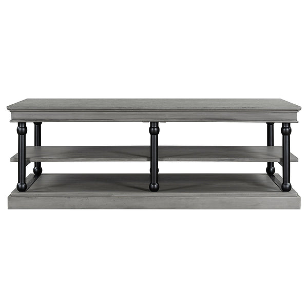 English Elm Christopher Knight Home® - 55.1" Wood Coffee Table with Industrial Black Legs, Two Open Shelves for Storage & Display Modern Elegance Black+ Gray N768P292053G