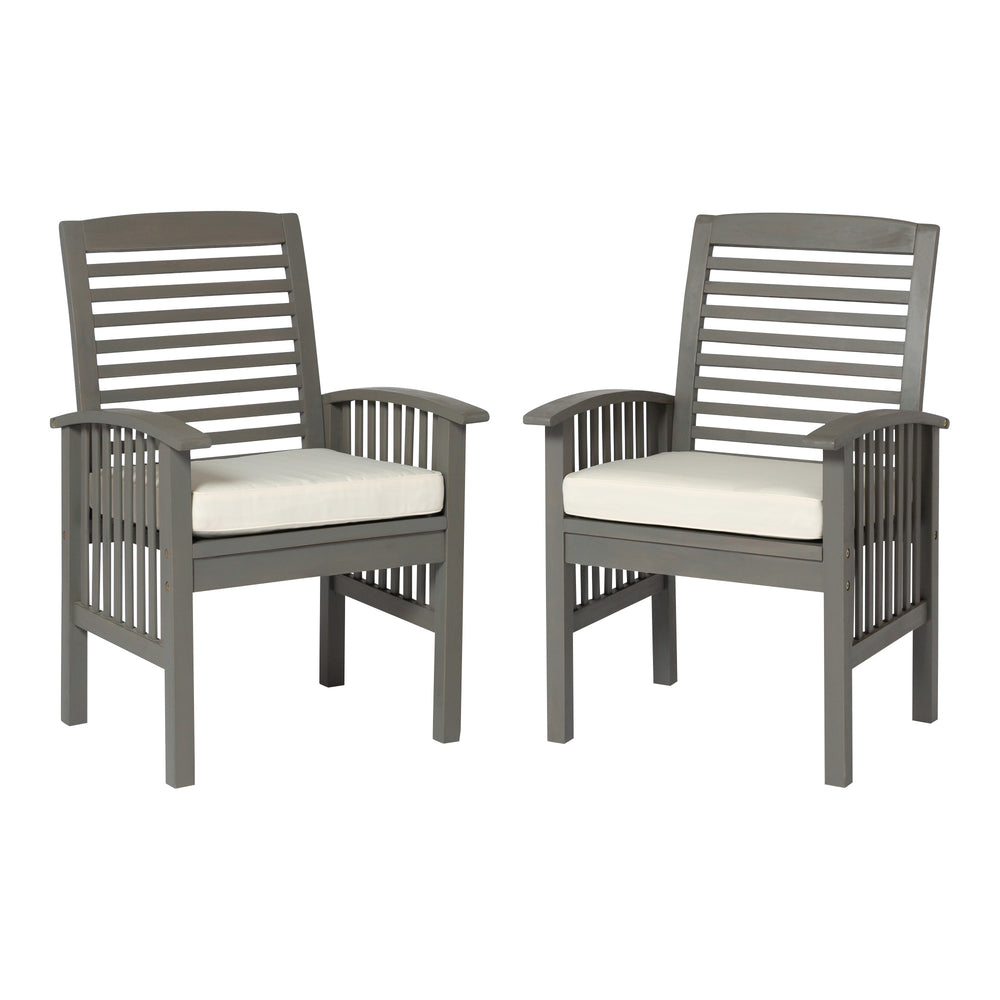 English Elm Walker Edison - Modern Acacia Slat-Back Patio Chairs with Cushions, 2-Piece Gray Wash Set — Durable Outdoor Seating B185P169390