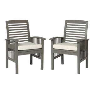 English Elm Walker Edison - Modern Acacia Slat-Back Patio Chairs with Cushions, 2-Piece Gray Wash Set — Durable Outdoor Seating B185P169390